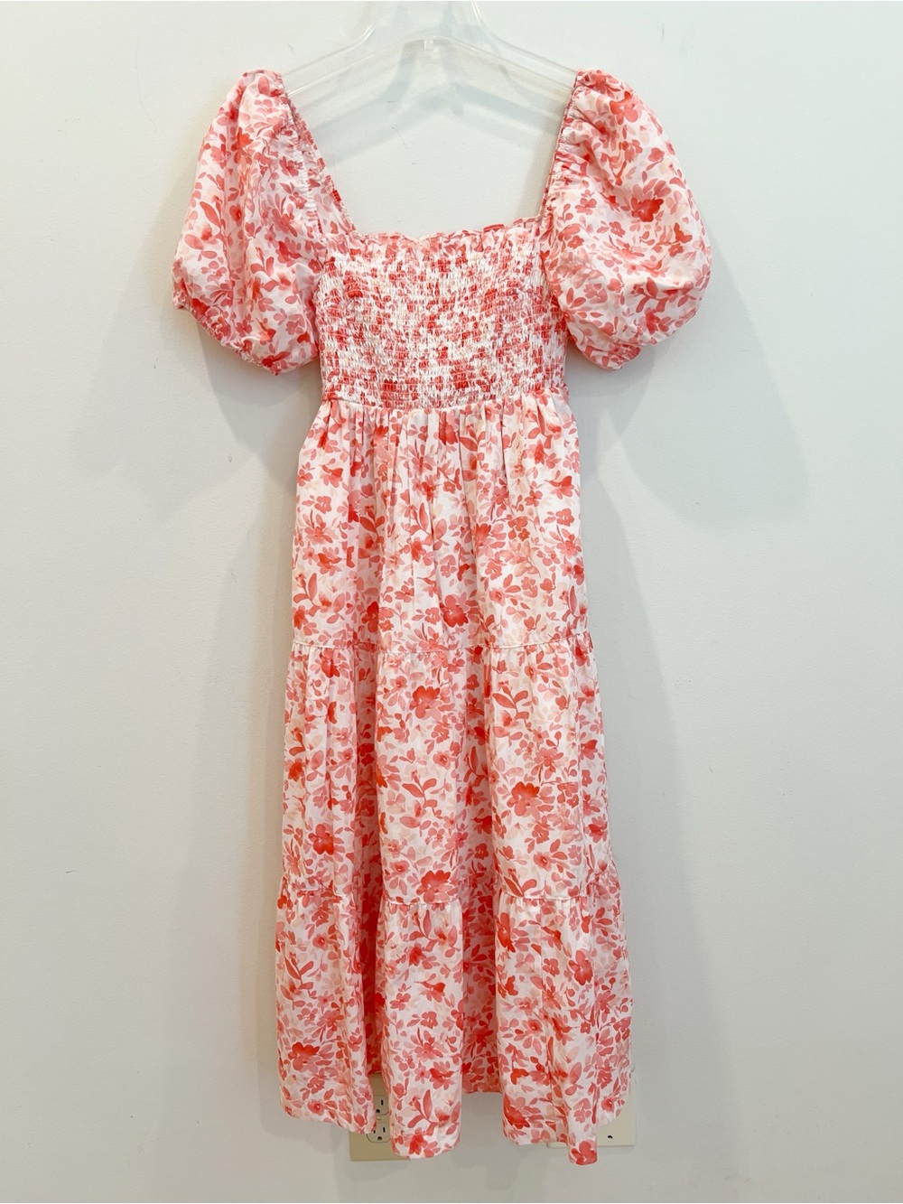 Abercrombie Fitch Dress Small Petite SP Smocked Poplin Puff Sleeve Midi Ruffle